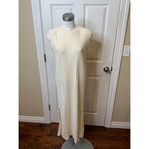 Anine Bing Cream Pleated Sleeveless Midi Pencil Dress, Size Small